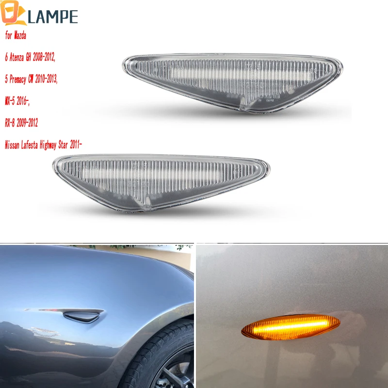 2Pcs Dynamic LED Turn Signal Lights Car Side Marker Lamp For Mazda 5 CW 6 GH MX-5 ND RX-8 Nissan Lafesta Highway Star