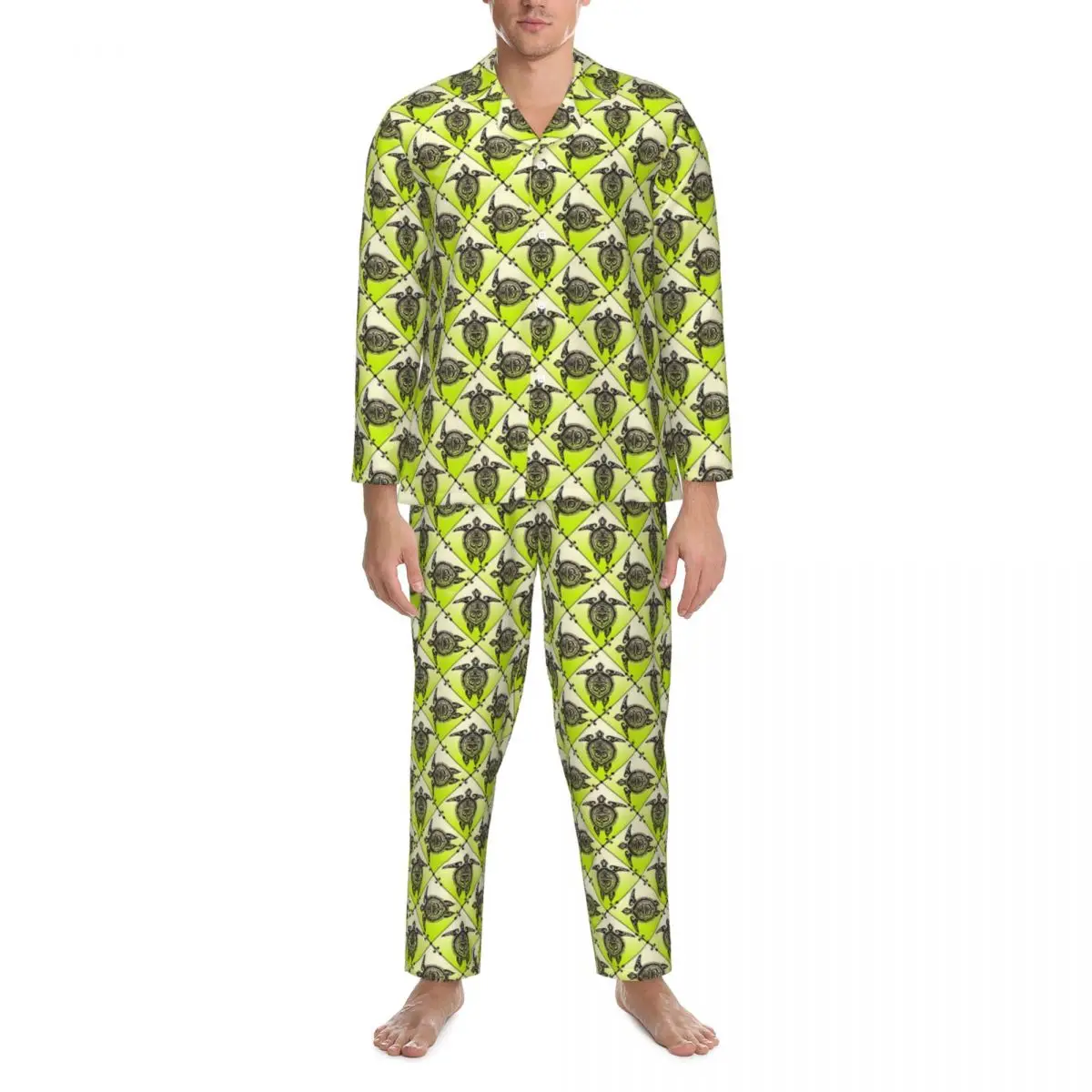 Sea Turtles Sleepwear Spring Retro Animal Casual Oversized Pajama Sets Men Long-Sleeve Warm Bedroom Custom Home Suit