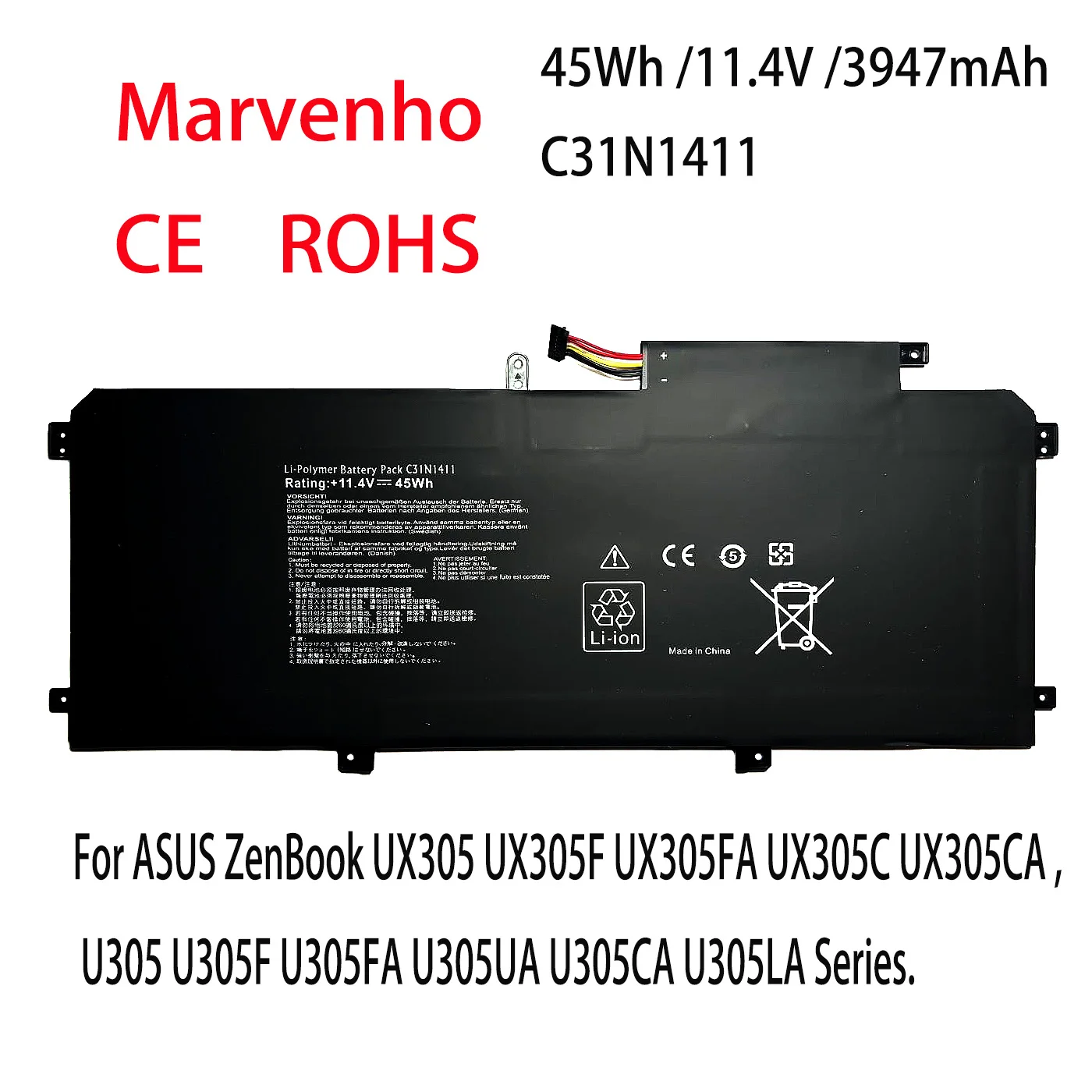 New Marvenho 45Wh 11.4V 3947mAh C31N1411 Laptop Battery For ASUS ZenBook UX305 UX305F UX305FA U305 U305F U305FA U305UA U305CA