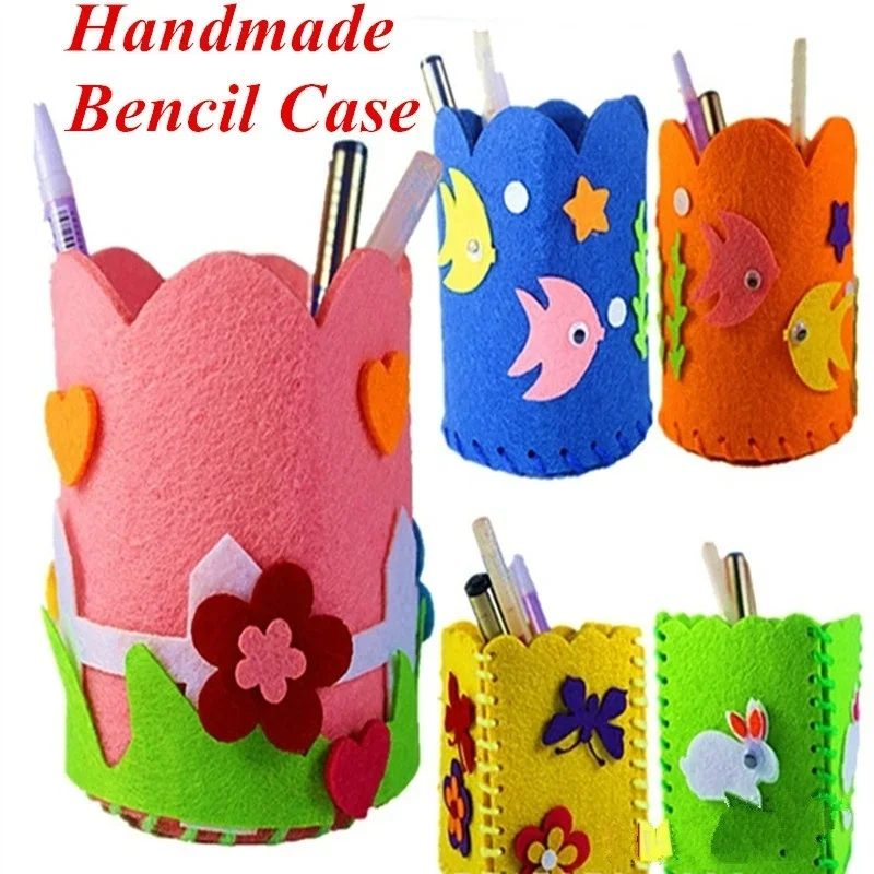 Non Woven Fabric Brush Holder Bag DIY Felt Craft Storage Organizer Kindergarten Early Education Creative Handmade Paste Tool