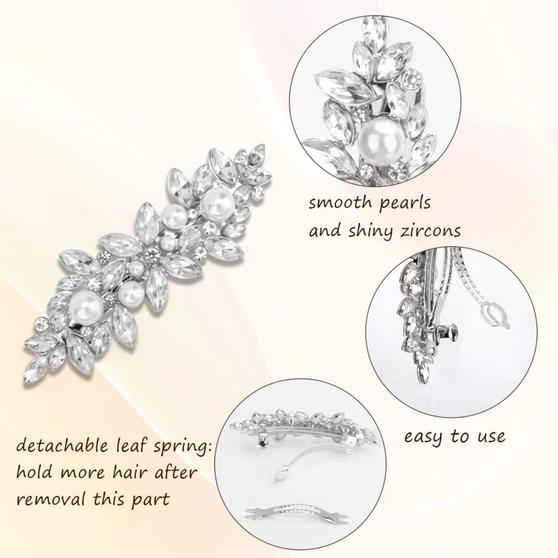 1 piece pearl hairpin flower hairpin leaf Bride hairpin Crystal decorative hair headpiece accessory with spring clip