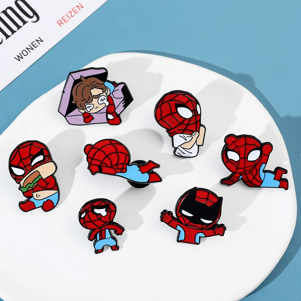 Marvel Superhero Spiderman Funny Badge Cute Cartoon Enamel Pins Jewelry Spider Man Creativity Brooch for Clothing Accessories