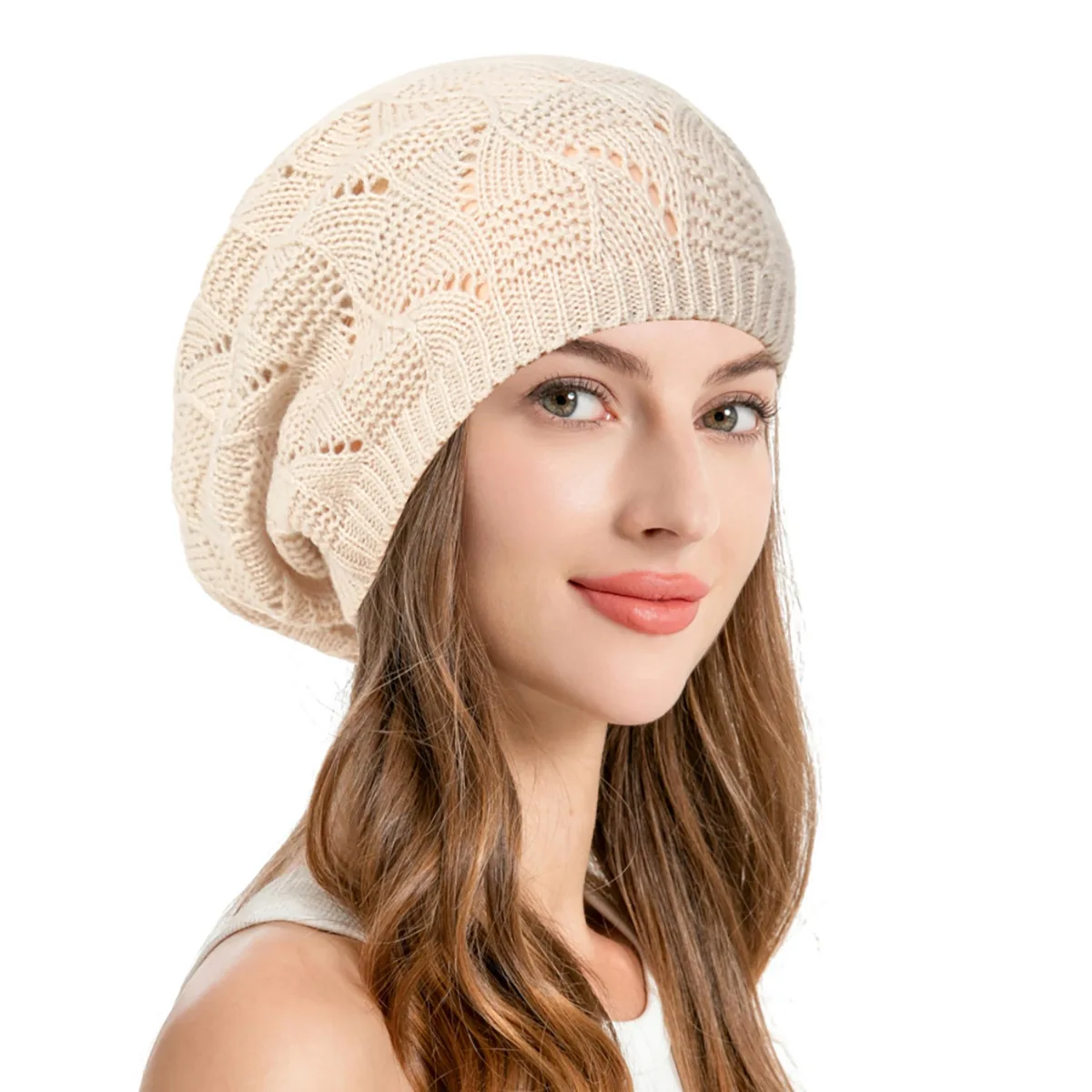 1PC Women's Knitted Hollow Bean Hat, Solid Color, Fashionable And asual, Suitable For Daily Wear And Shopping