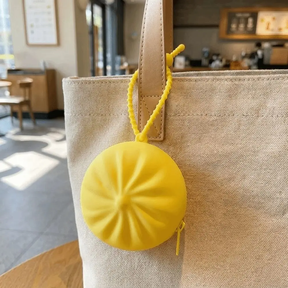 Silicone Steamed Bun Coin Purse Pleated Design Creative Simulated Xiaolongbao Storage Pouch Round Plump Squeeze-Resistant