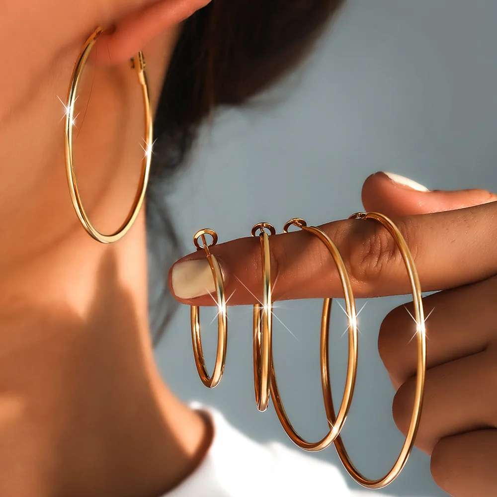 

Bohemian style 3cm-6cm hoop earrings set, waterproof and non-fading, women's jewelry, wedding party gifts