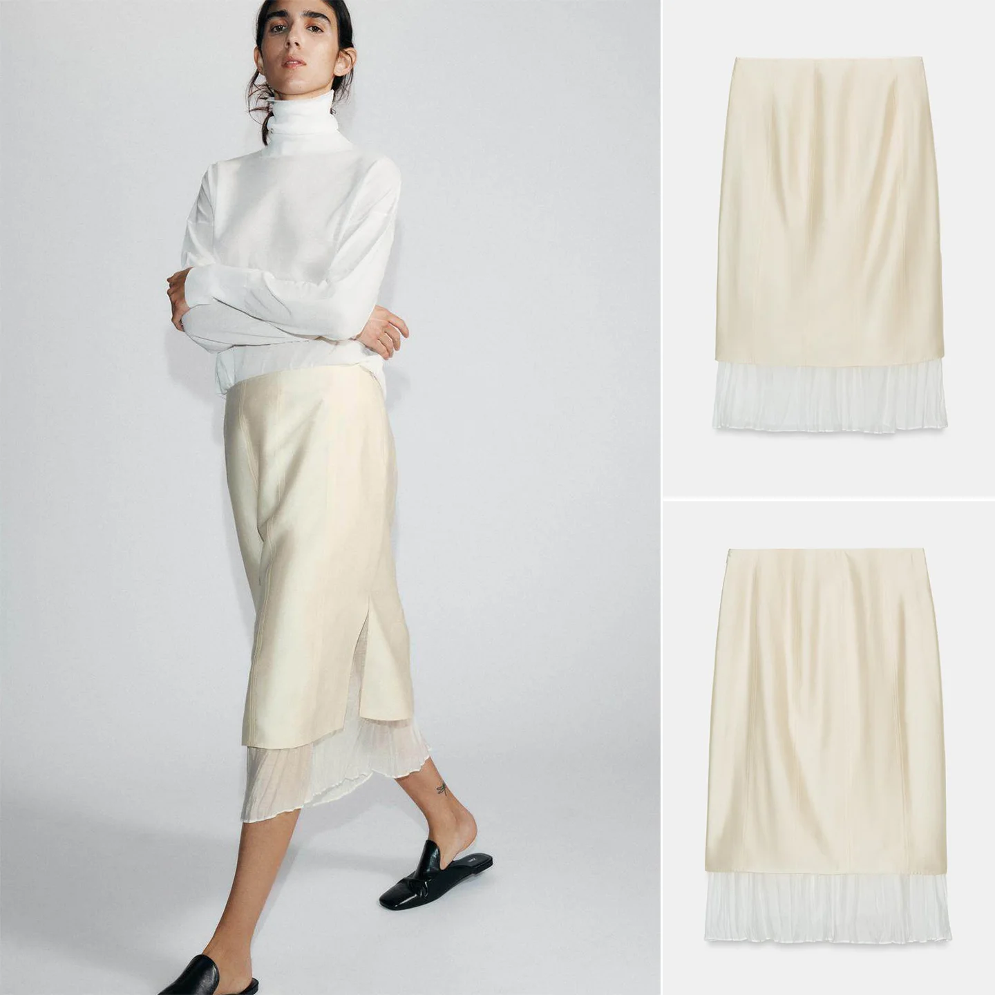 

Spring New Women's mat Sle Stand Version Zipper mid Waist Color Blo Midi Skirt Ladies Straight Tube Skirt