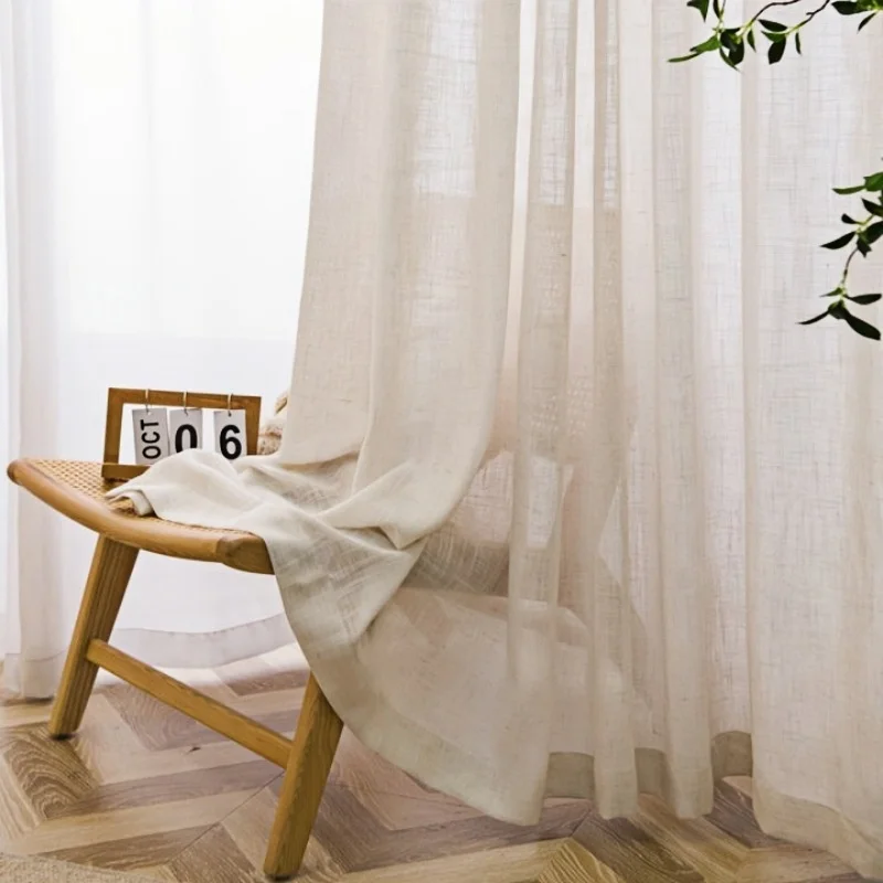 310 cm/350 cm extrahohe durchsichtige Vorhänge aus Kunstleinen für Wohnzimmer, beige Schlafzimmer, durchsichtiger Vorhang, um die Privatsphäre zu halten, licht fliterend