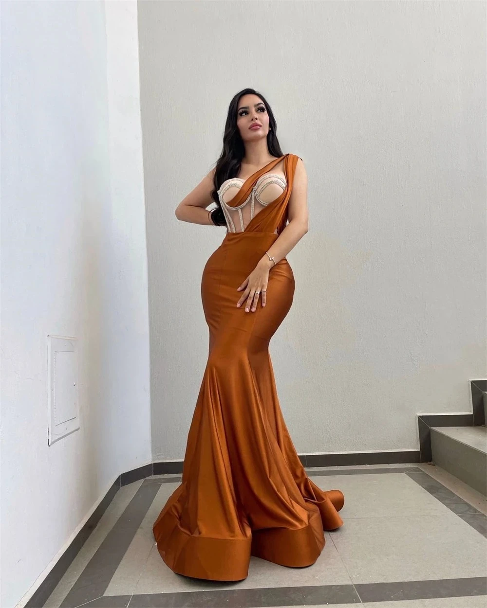 Hochwertige, maßgeschneiderte, formelle Satin-Pailletten, gerüschte Meerjungfrau-Abendkleider mit einer Schulter, lässig, schlicht, Retro-Mode, elegant, Ex