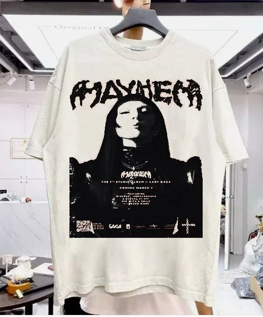 

Рубашка с альбомом Lady Gaga Mayhem, базовая белая рубашка унисекс с коротким рукавом WA1502, винтажная футболка, мужские топы, футболки 2025