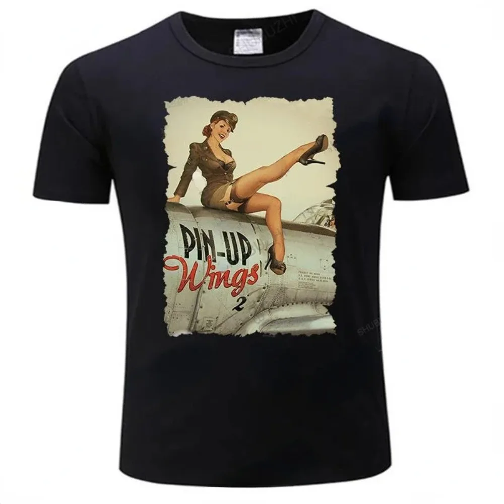 Unique Pinup Wings Print Women T Shirt Pin Up Girl Poster Paper Stockings Girl Retro Posters Old Style Air Force Tin Sign Tee