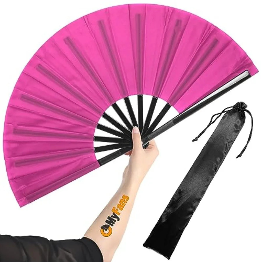 

Large Rave Folding Hand Fan - Foldable Chinese Tai Chi Kung Fu fan - Ideal for Festivals, EDM, Dancing, Hot Flashes, Church and