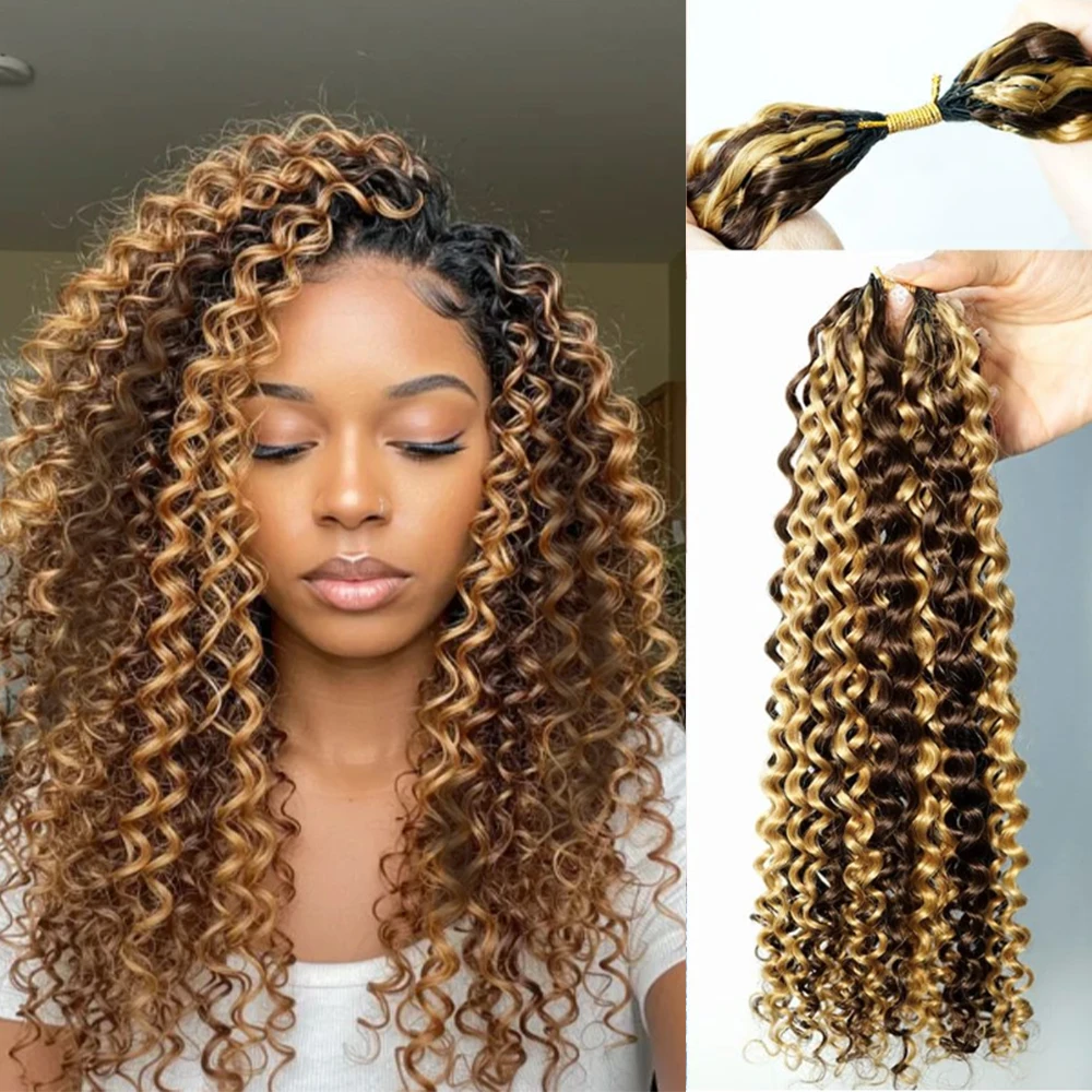 

4/27 Highlight Feather Crochet Hair Dark Brown and Blonde Jerry Curly Hair Extensions Human Hair Crochet Knotless For Braiding