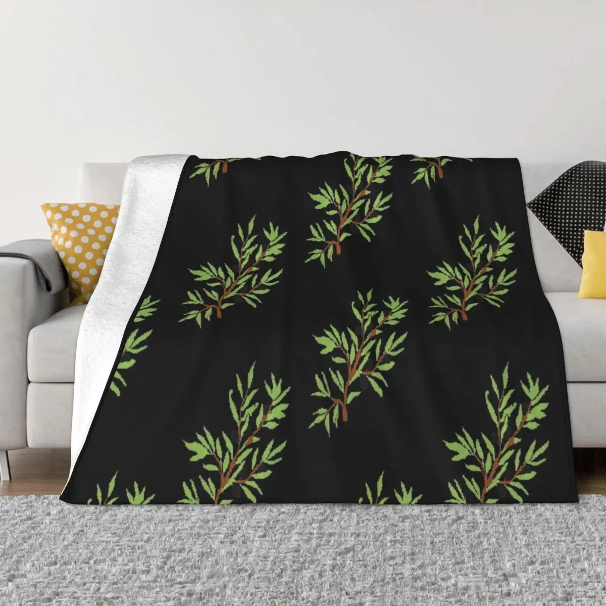 

Olive Branch in Black Throw Blanket Sofas fluffy Decorative Throw Blankets