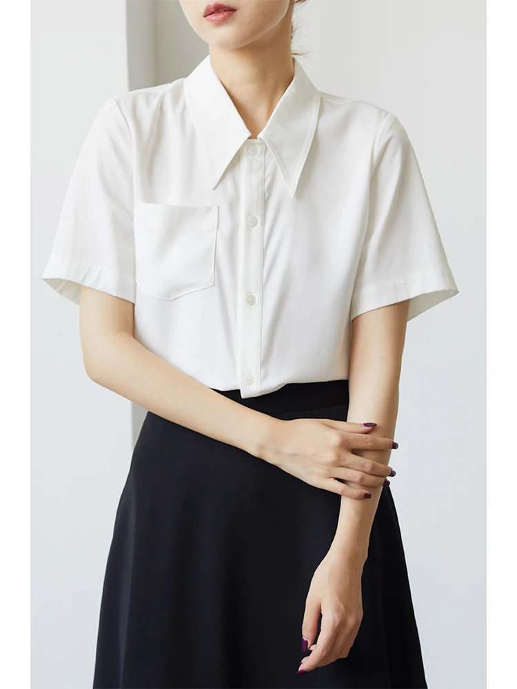 

Белая винтажная женская рубашка с коротким рукавом, весенне-летняя, из тонкого шифона, повседневная, для официальных мероприятий и собеседований, осенняя мода, корейский стиль, размер L