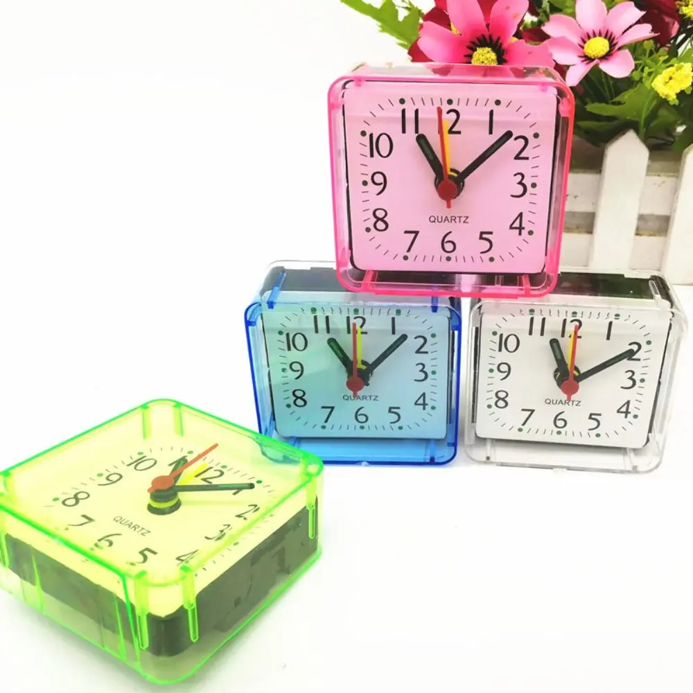 Small Alarm Clock Mute Square Alarm Clock Candy Color Stably Stand Mini Table Clock Transparent Square Desktop