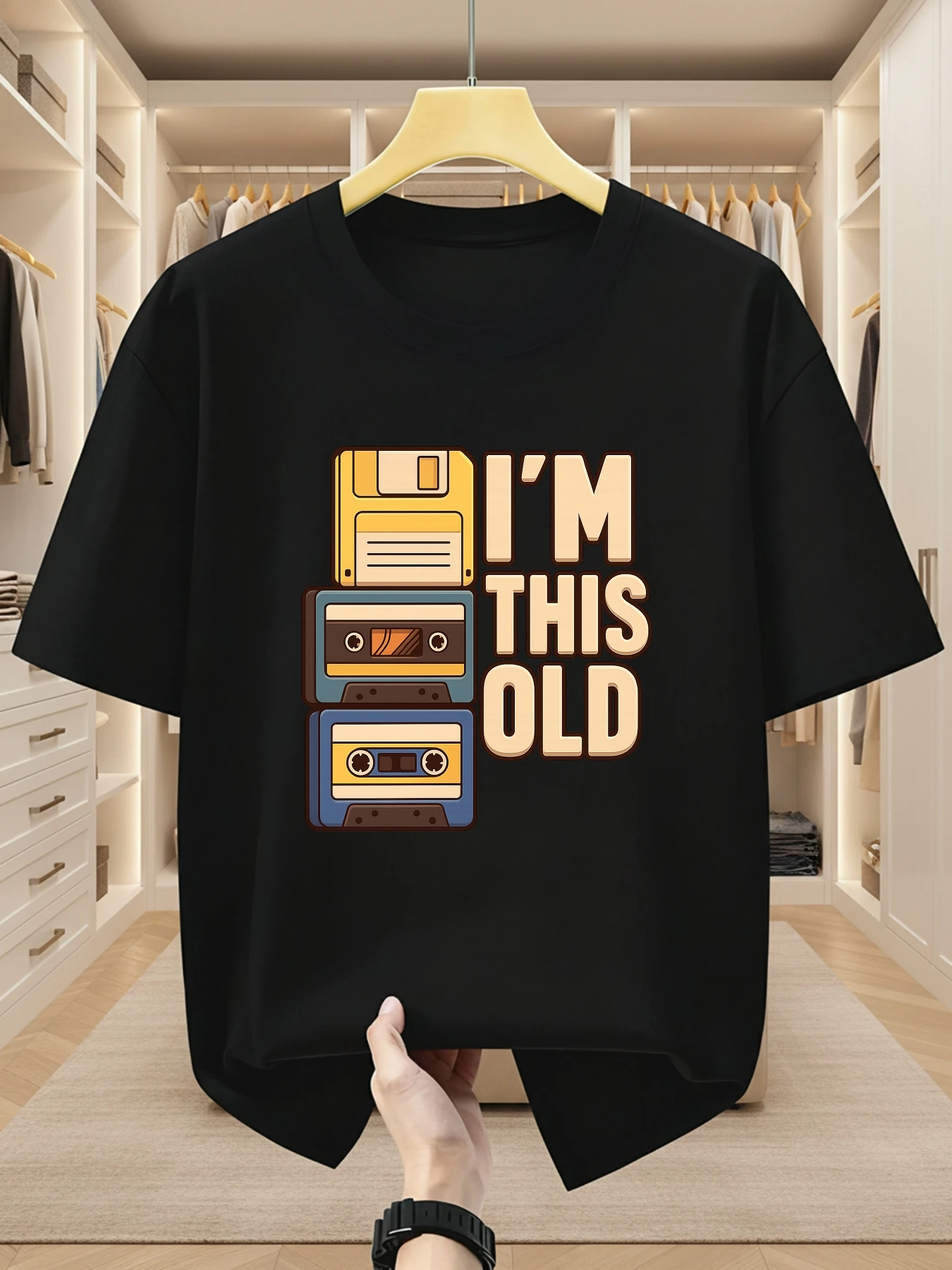 Plus-size Camisetas Hombre Retro Storage Device Print Men's Short-Sleeve T-Shirt  Loose-fitting casual unisex streetwear shirt