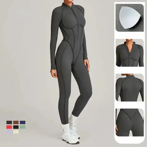 Women's Yoga Jumpsuits One-piece Sports Long-Sleeved Winter Hip-lifting Slimming Outdoor Gym Workout Leisure Fitness Bodysuits