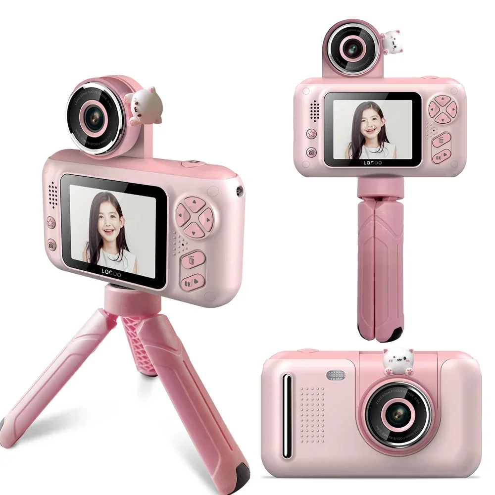 

Kids Camera with Flip-up Lens for Selfie HD Digital Cameras for Children Boys Girls Birthday Gifts Pink Video Camera with Stand