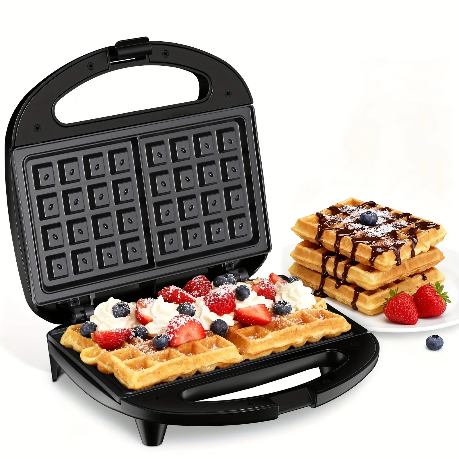 Gaufrier, machine à gaufres belges antiadhésive 2 emplacements avec voyants lumineux, idéal pour le petit-déjeuner et les collations