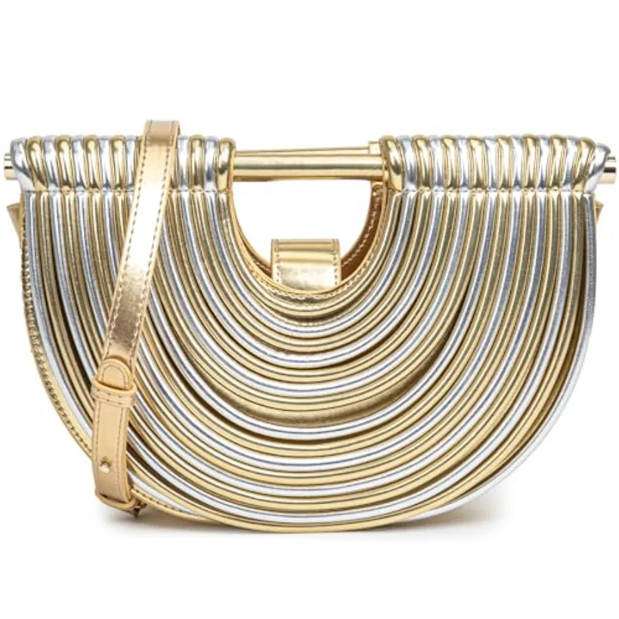 

Trendy Woven Evening Clutch Purse Half Round Designer Shoulder/Crossbody Bag Top-Handle Satchel Handbags