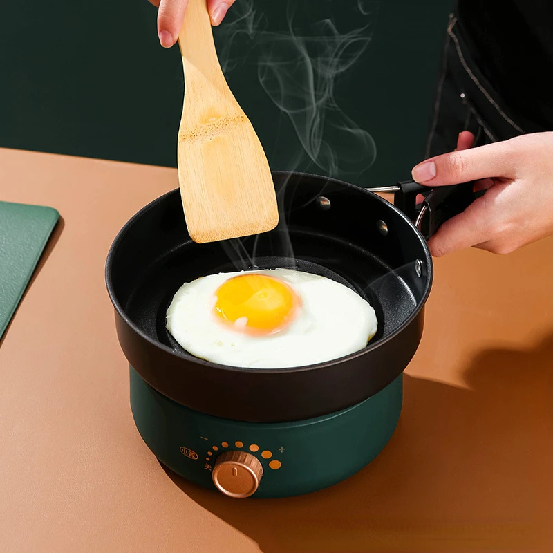 110V/220V Electric Rice Cooker Portable Split Frying Pan Electric Stew Pot Travel Hotpot Food Steamer Home Multi Cooker 1.6L