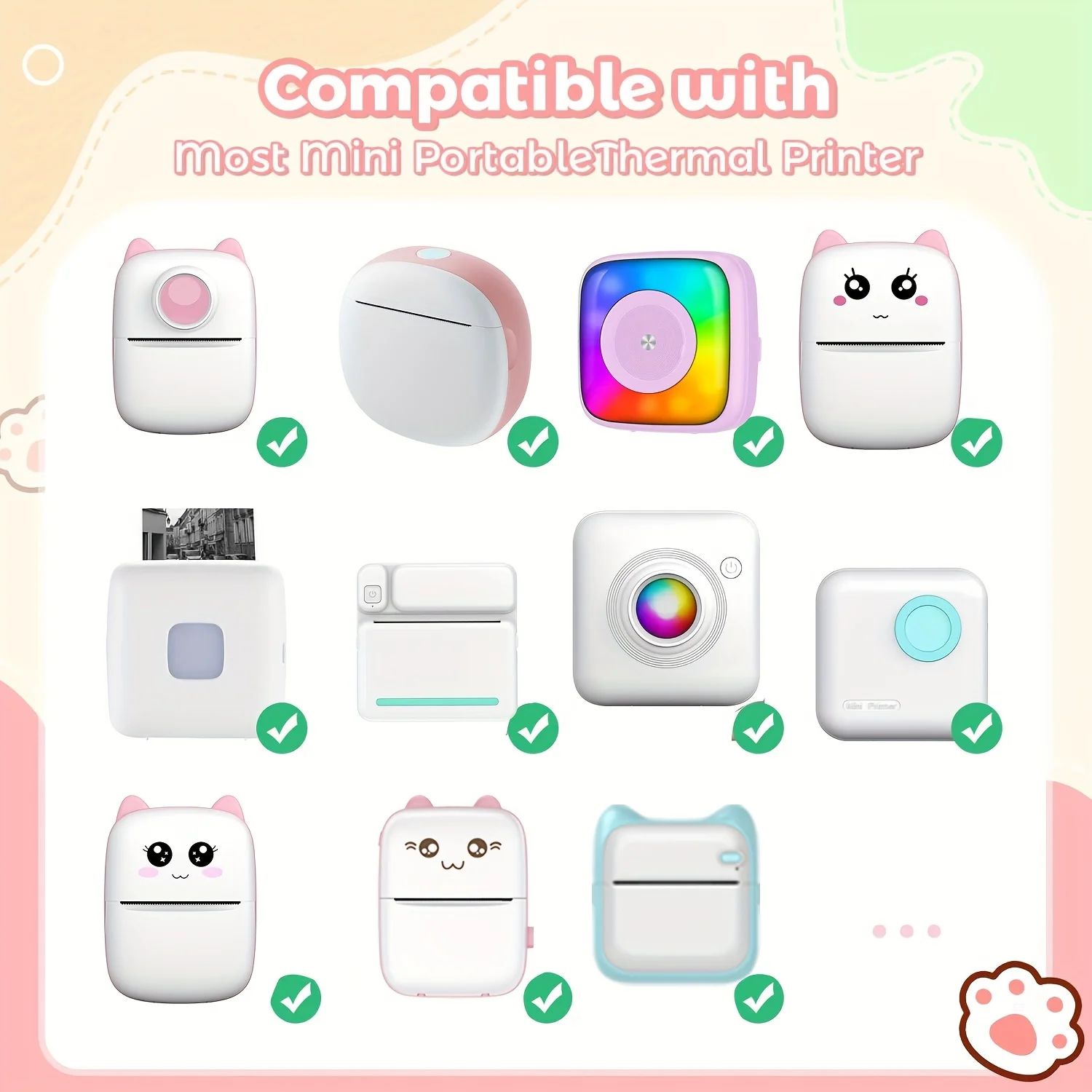 Pink/Blue/Cyan Clear Self-Adhesive Sticker Paper HD Labels for Mini Printer Portable Adhesive Tag for Notes/Photos/Office/School