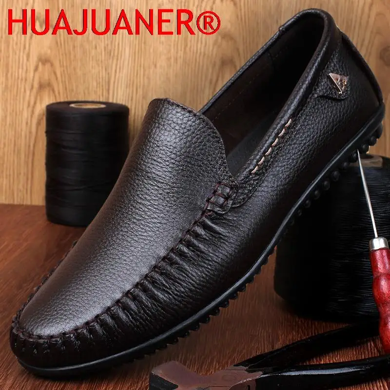 Winter Men Casual Shoes High Quality Mens Loafers Genuine Leather Flats With Plus Business Slip on Moccasins Fashion Black Brown