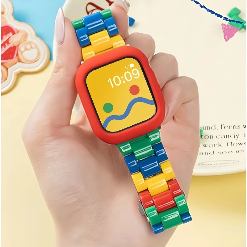 Colorful Building Block Strap for Apple Watch Band 41mm 45 40 44 42 46 38 49mm Rainbow Bracelet iWatch SE 12 11 10 9 8 7 6 5 4