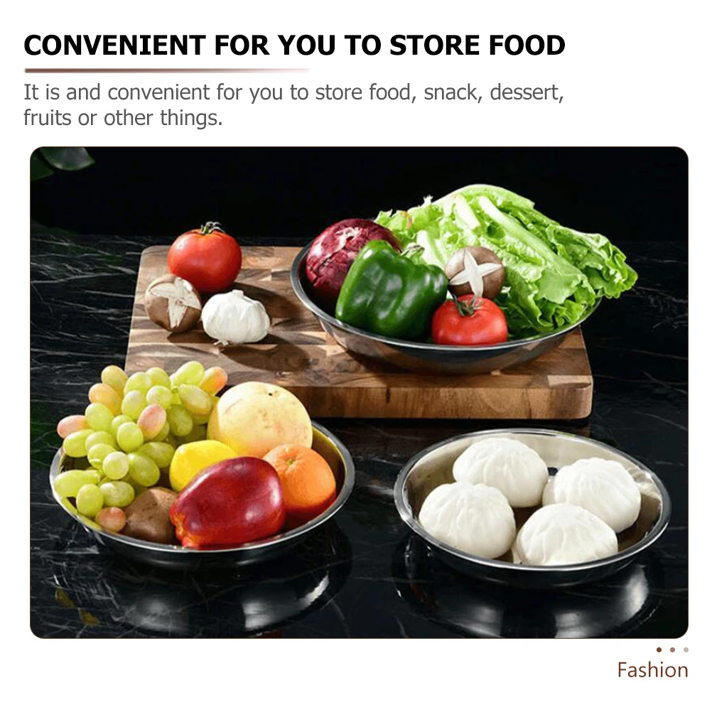 

8pcs Stainless Steel Plate Round Dishes Food Serving Tray Barbecue Trays Pizza Plates Easy Clean Safe Practical Kitchen Bar