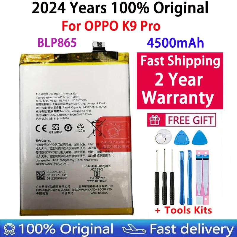 2024 Years 100% Original New 4500mAh BLP865 Battery For OPPO K9Pro K9 Pro BLP865 Mobile Phone Batteries Fast Shipping