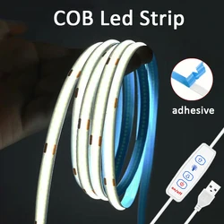 COB Led Strip Lights Dimmable Led Ribbon USB 5V Self-adhesive Flexible Light Strip for TV Cabinet Mirror Bedroom Kitchen
