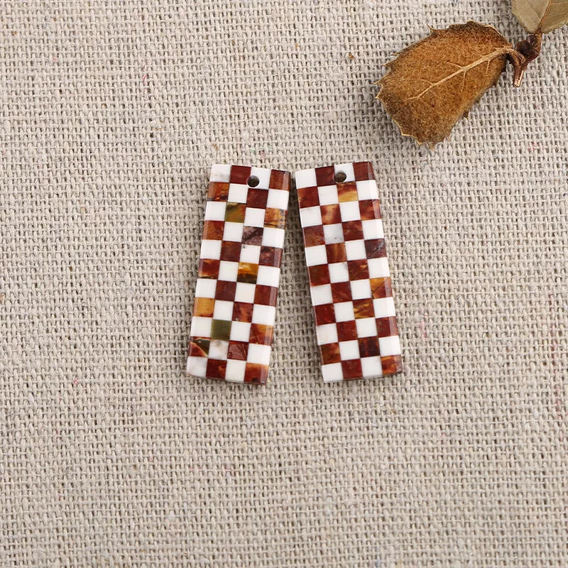 B&F Rectangle White Jade&Multi-ColorPi Earring Beads, Handmade Natural stones beads, Polished Stones for jewelry Making Supplies