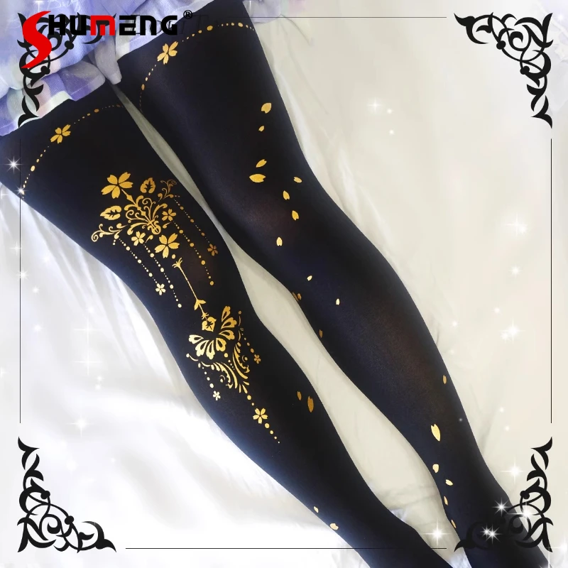 

Women's Socks Japanese New Original Socks Lolita Sweet Cute Stockings Pantyhose Print Slimming Rojita Gold Foil Tights For Girls