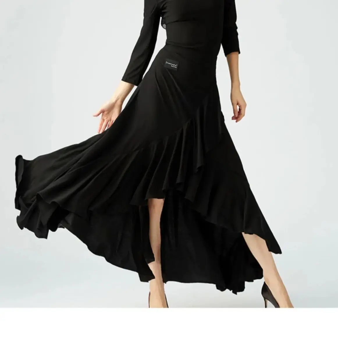 Black Ruffle Slit Women Flamenco Skirt Ballroom Dance Skirt Rumba Tango Dance Skirt Party Dance Costumes Spanish Dance Wear