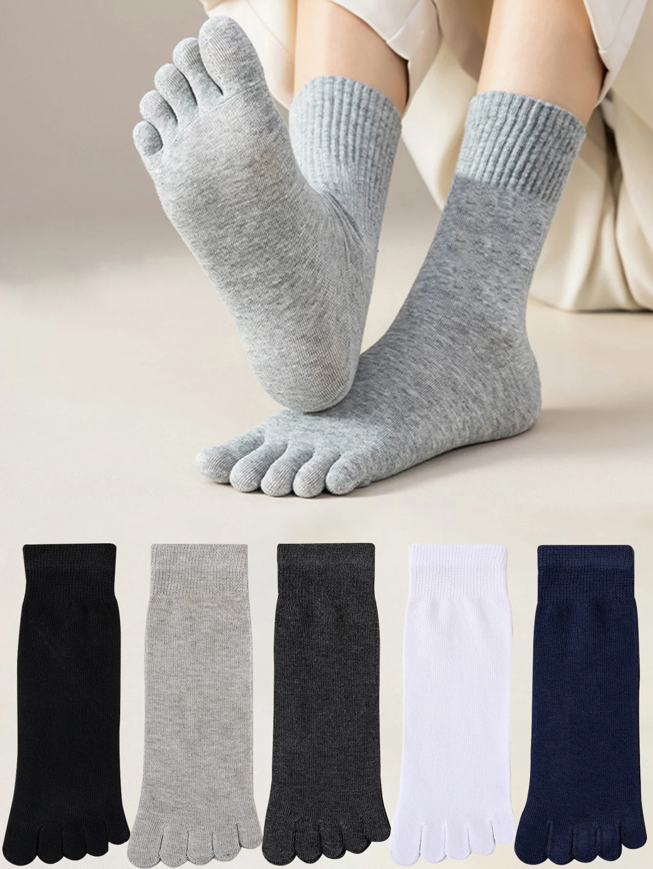 

5 Pairs Women Five Fingers Socks Solid Colour Ladies Split Toe Sports Socks Spring Autumn Harajuku Toe Socks