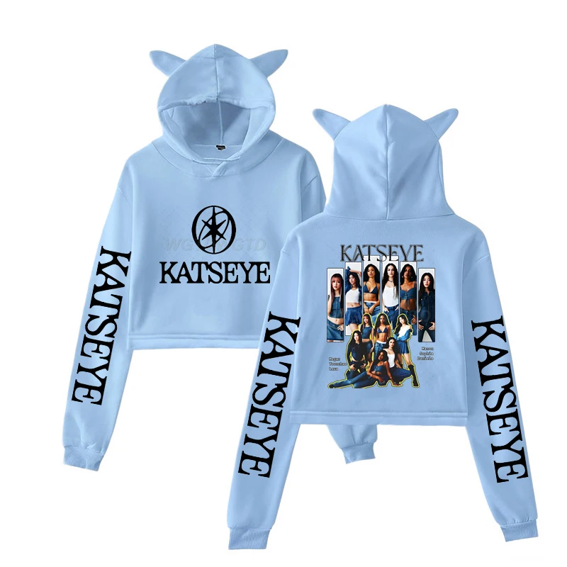 Harajuku Mode Streetwear Meisjes Hoodie KATSEYE Nieuwe Street Style Kat Oor Crop Tops Pullover Meisje Vintage Gothic Y2k Sweatshirts