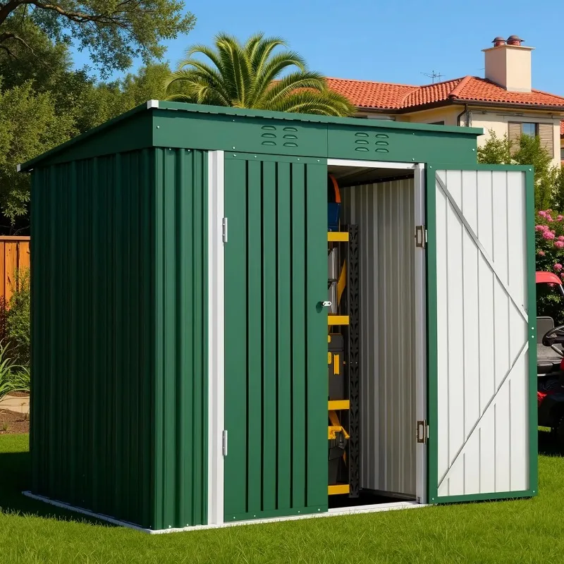 Outdoor storage shed clearance, metal outdoor locker with double lock door, waterproof tool
