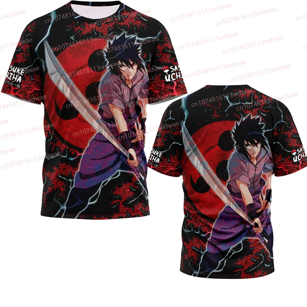 Camiseta Sasuke Uchiha, camiseta de Naruto Anime, camiseta gráfica 3D Mangekyou Sharingan Lightning, ropa de calle de Cosplay de verano, Kit para hombres y niños