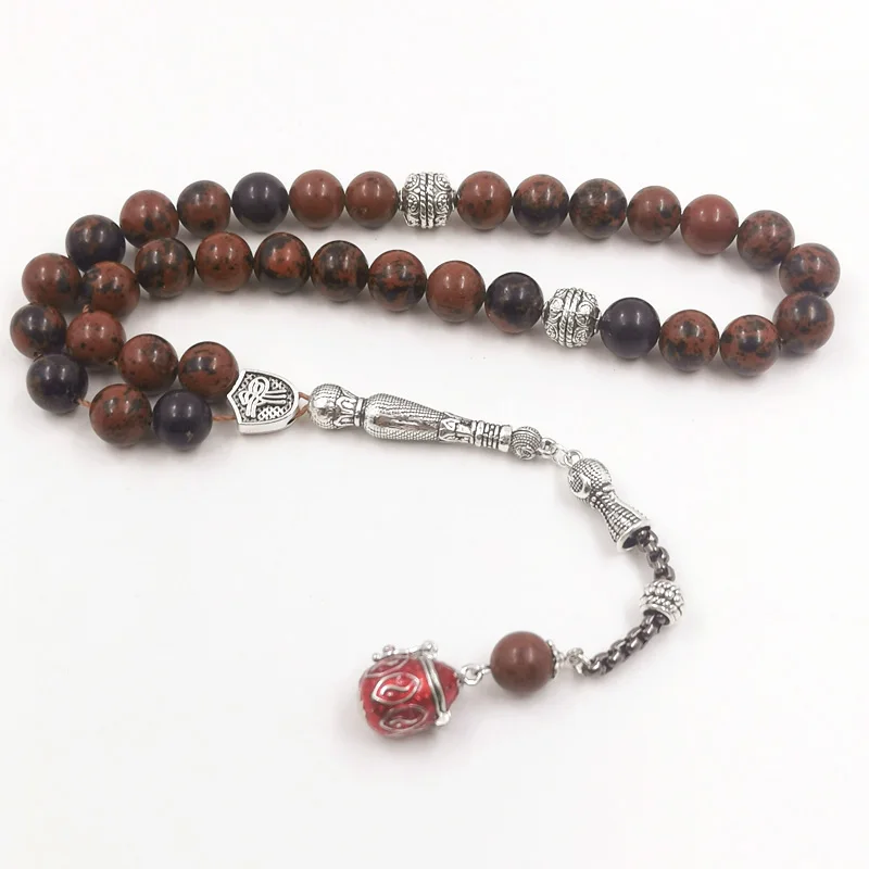 Tasbih Gemstone Natural Obsidian Stone Misbaha 33 Beads Bracelet Muslim Prayer Beads with Accessories inside Turquoise stone