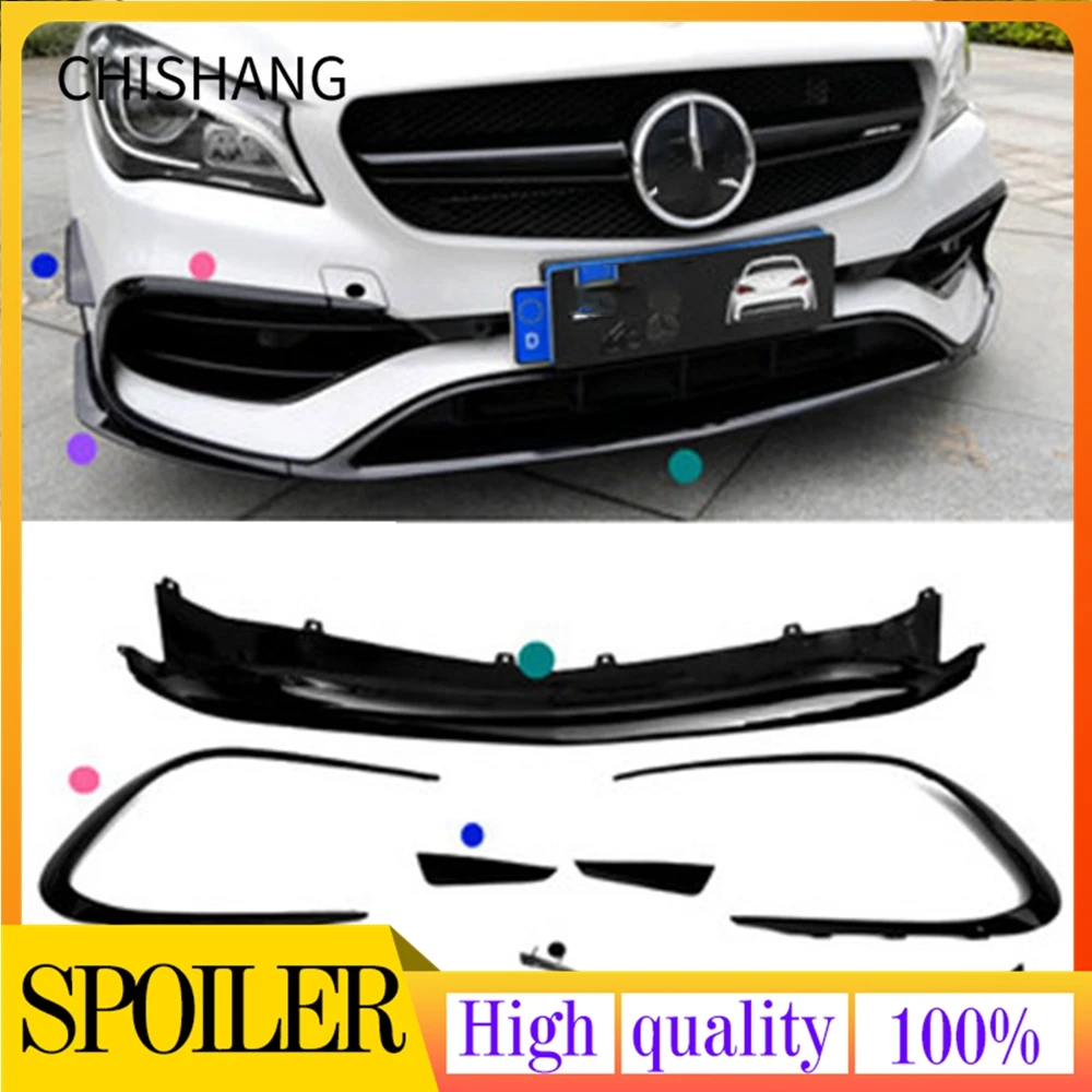 

For Mercedes Benz CLA Class CLA45 AMG Sports Version 2016-2018 Gloss Black Front Bumper Lip Spoiler Splitters Canards Vents 8Pcs