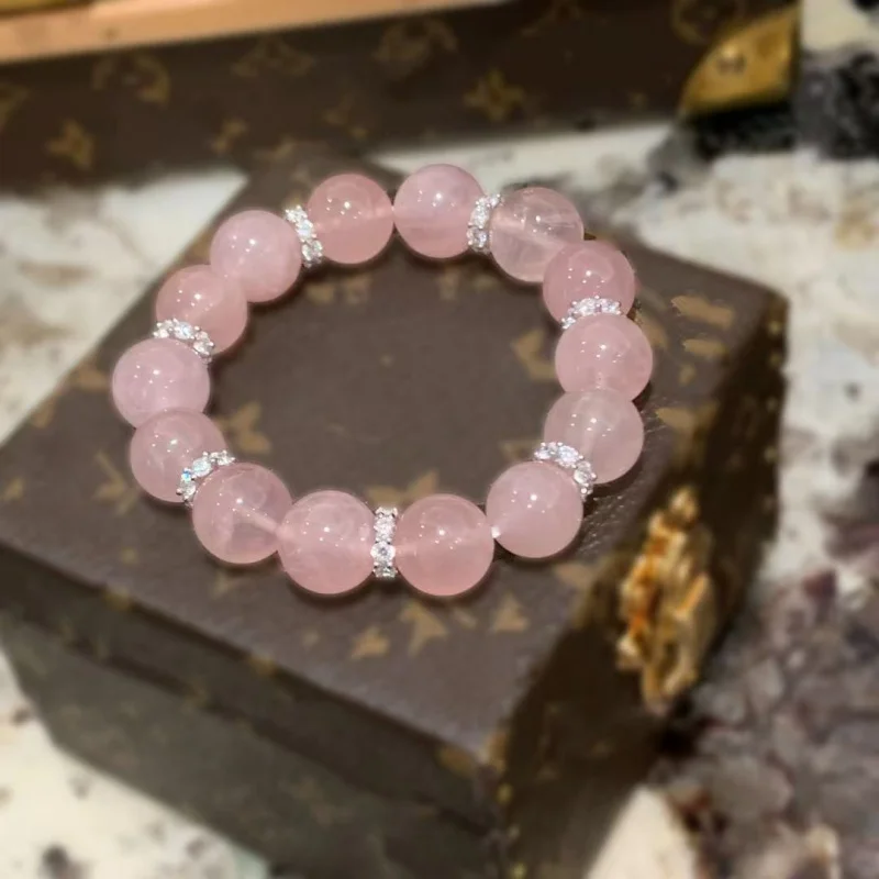 

Natural Rose Quartz , Peach Pink Bead Bracelet Women, Fashionable and Versatile