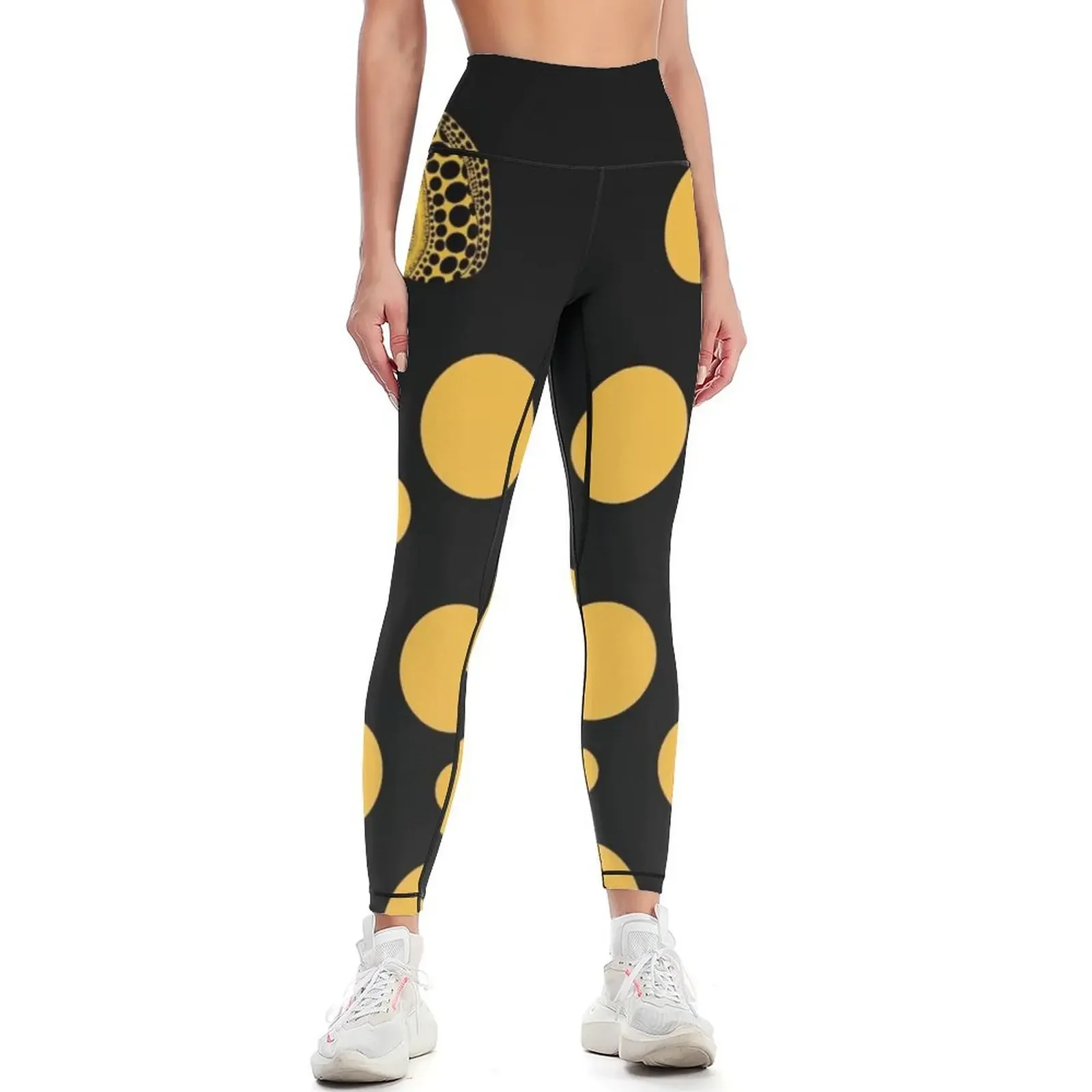 

Yellow dots Yayoi Kusama inspired Leggings Golf wear Sports pants for Legging sexy woman Fitness woman Womens Leggings