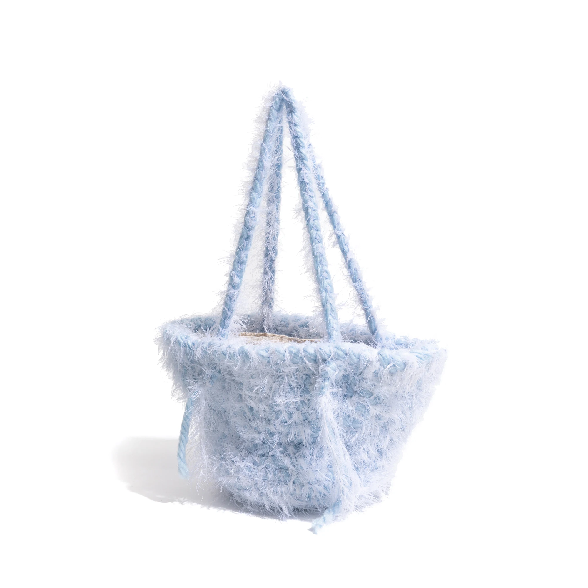 MABULA Winter Fluffy Cotton Bucket Bag Cute Woven Solid Handbag For Girls Knitted Tassel Fashion Simple Shoulder Purse Phone Bag