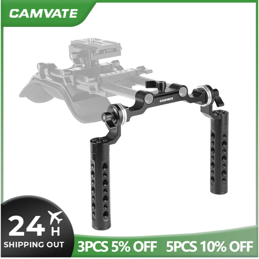 CAMVATE Dual Cheese Handgrip With Rosette M6 Mount Connection & 15mm Rod Clamp For DSLR Camera Shoulder Mount Rig Support System