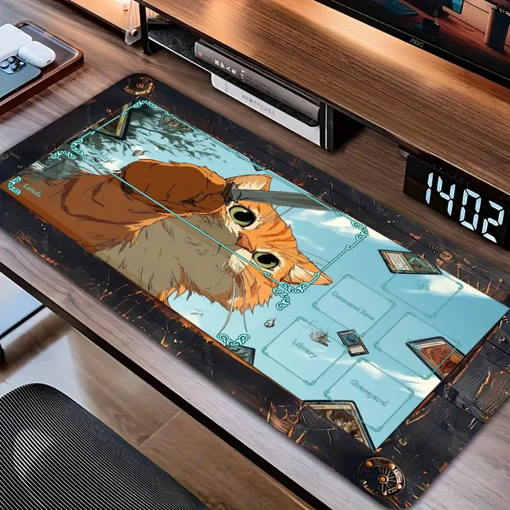 

Samurai Cat Magic playmat rubber anti-slip edge locking pc accessories gaming mats Trading Card Game Extended Desk Mat