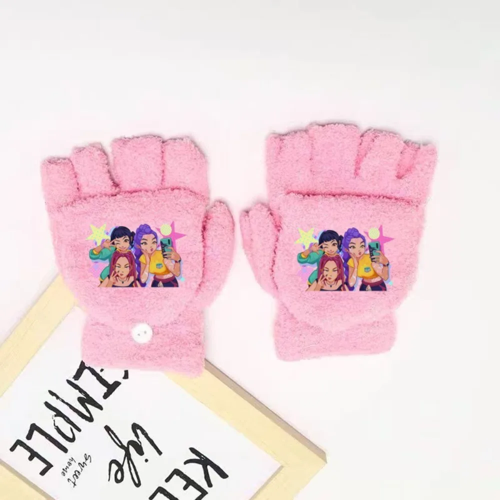 アニメ K-pop ハーフフィンガーフリップグローブ子供用悪魔冬暖かいアクセサリー Huntrix Saja ボーイズハンターミトン誕生日ギフト