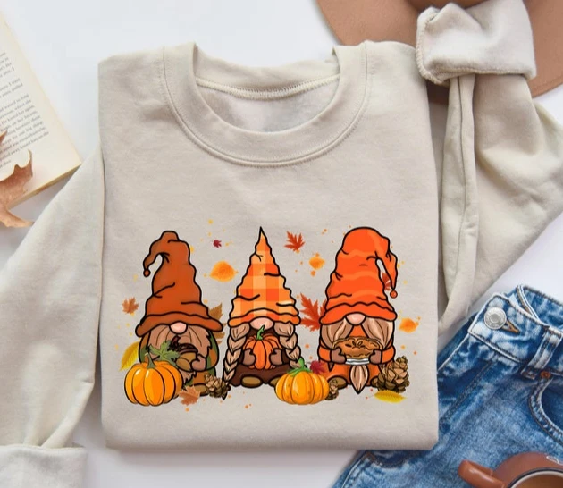 Gnomes Fall Sweatshirt Cute Gnome Sweater Fall Gift for Thanksgiving Harajuku Aesthetic Style Streetwear Unique Printed Hoodies