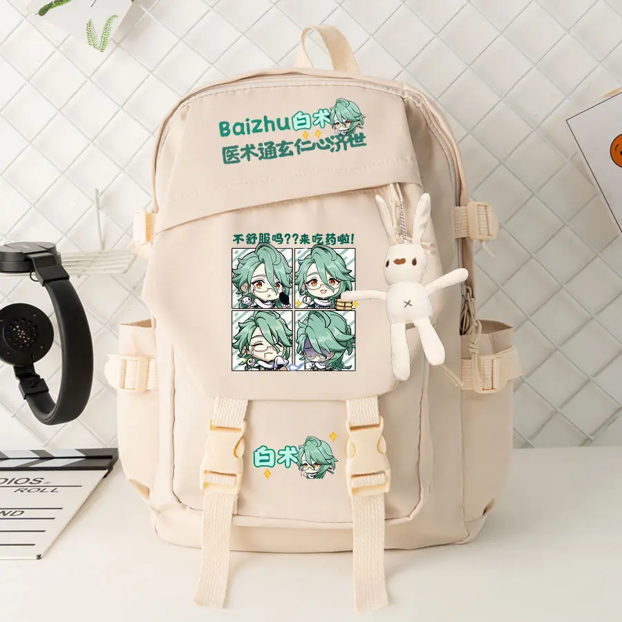 Anime Genshin Impact Baizhu Kavi Falushan  Two-Dimensional Student Backpack Double Shoulder Bag For Girls In Middle And