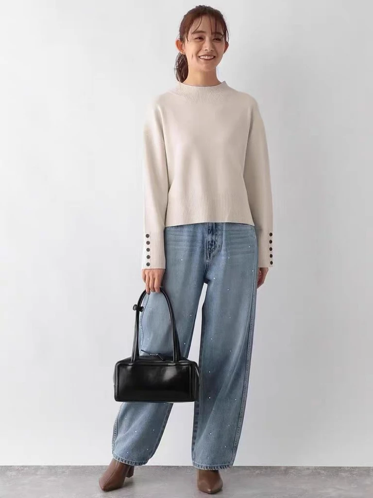 سترة نسائية مستديرة من NK Island سترة محبوكة كسول ثنيات للخريف والشتاء مريحة وفضفاضة طويلة Sve #5