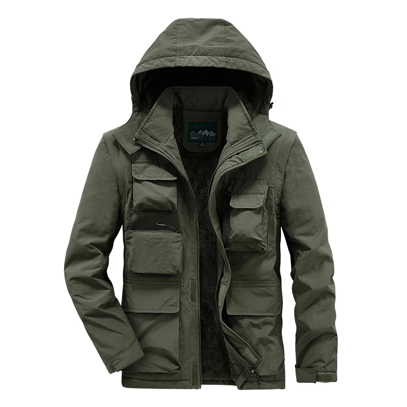 Chaqueta de invierno para hombre, Parka gruesa y cálida, abrigo cortavientos con múltiples bolsillos, prendas de vestir impermeables con capucha, nuevo